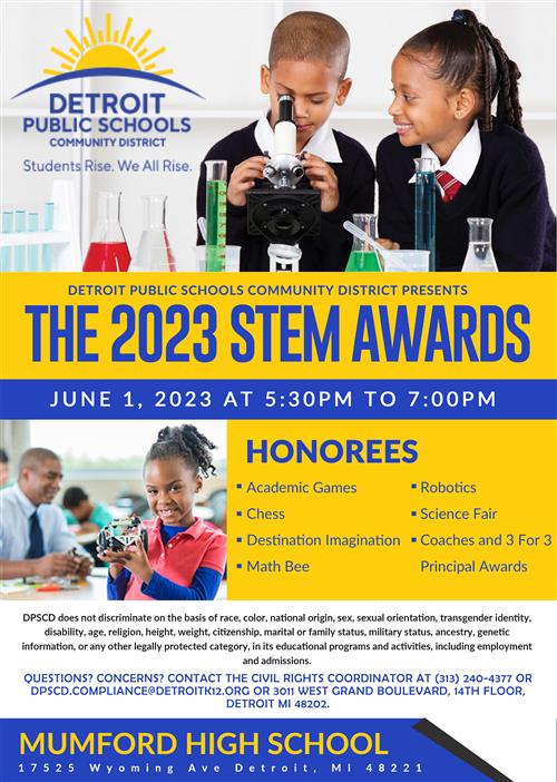 STEM Awards flyer June 1 5:30-7 at Mumford